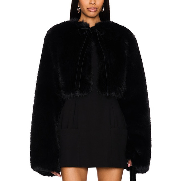 Guizio 'Alyana' Black Faux Fur Jacket Size S